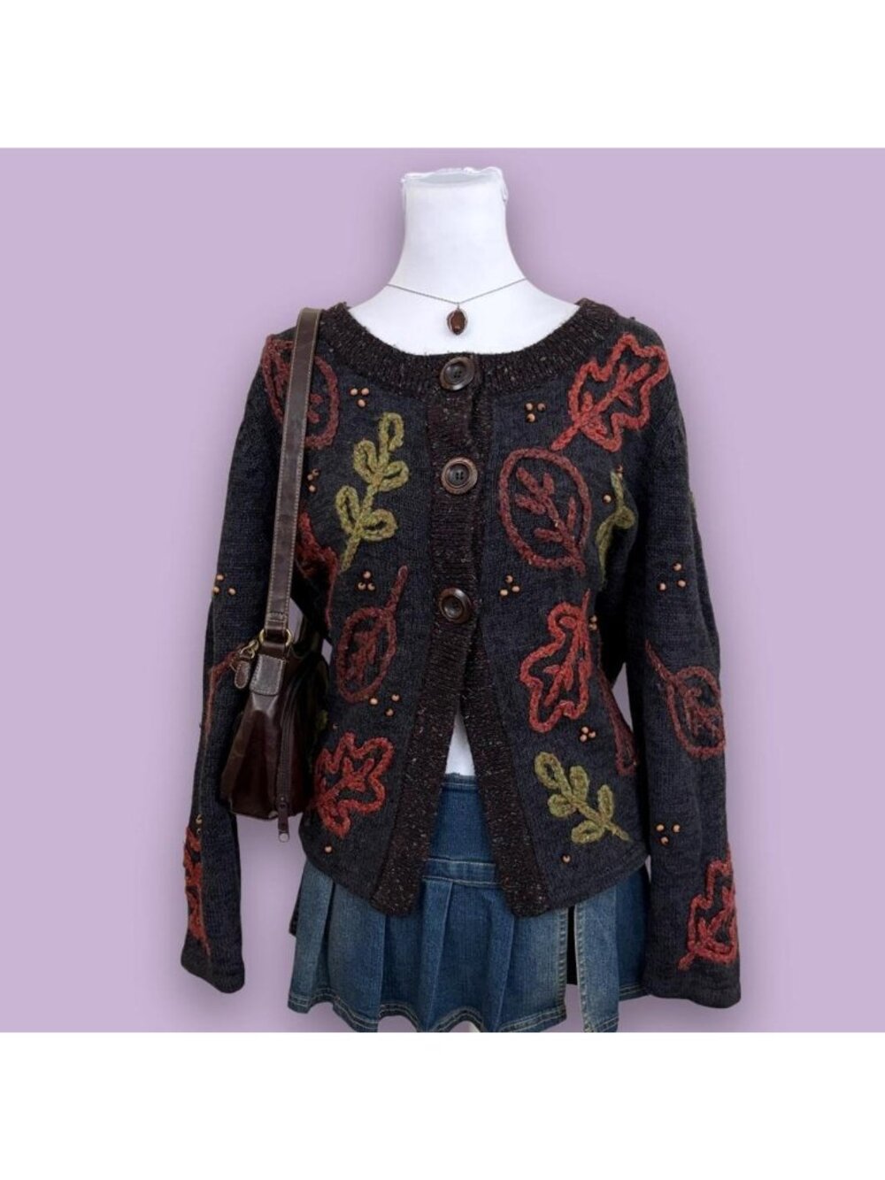 y2k autumnal leaves cottagecore granola girl cardigan sweater